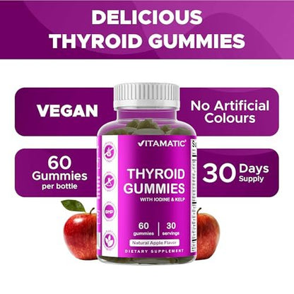Vitamatic Vegan Thyroid Support Gummies mit Jod & Kelp – 60 Stück – Steigern Sie Ihre Energie und verbessern Sie Ihren Stoffwechsel – Pflanzlich