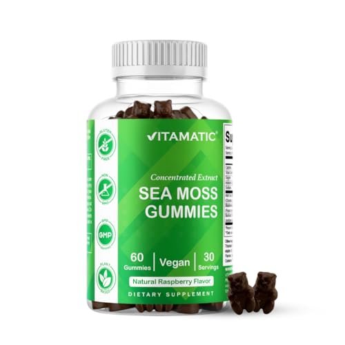 Vitamatic Irish Sea Moss Gummies mit Bladderwrack & Klettenwurzel – Pflanzliches Nahrungsergänzungsmittel – Vegan, Nicht-GVO – 60 Stück