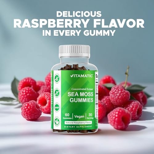 Vitamatic Irish Sea Moss Gummies mit Bladderwrack & Klettenwurzel – Pflanzliches Nahrungsergänzungsmittel – Vegan, Nicht-GVO – 60 Stück