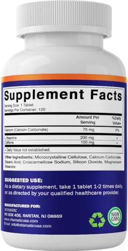 Vitamatic Koffeintabletten mit L-Theanin – 300 mg pro Tablette – 120 vegetarische Tabletten (2er-Pack, insgesamt 240 Tabletten)