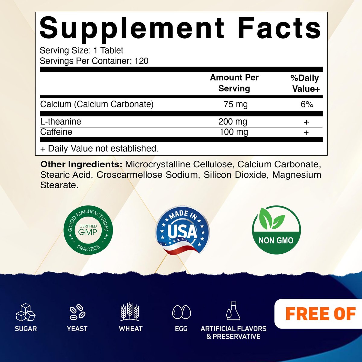 Vitamatic L-Theanin 200mg mit Koffein 100mg – 120 vegane Tabletten, Nootropikum für fokussierte Energie & geistige Klarheit