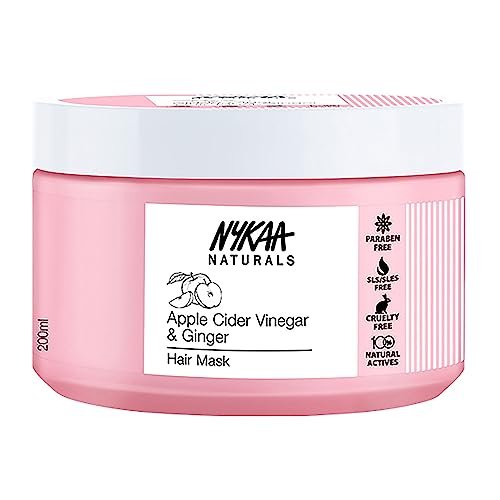 Nykaa Naturals Haarmaske – Bekämpft Schuppen und klärt die Kopfhaut – Entfernt Schweiß, Schmutz und Ablagerungen – Verleiht allen Haartypen Glanz und Geschmeidigkeit – Apfelessig und Ingwer – 200 ml