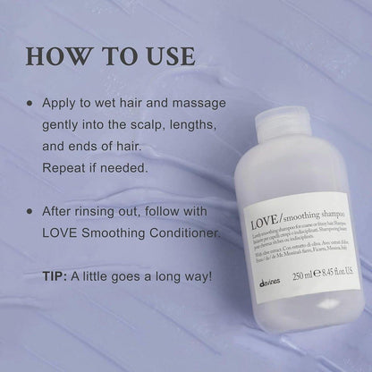Davines LOVE Glättendes Shampoo – Anti-Frizz, sanfte Reinigung für welliges, widerspenstiges und grobes Haar – für Glanz, Geschmeidigkeit und einen glatten Look mit Olivenextrakt, 250 ml