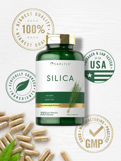 Carlyle Silica Kapseln – 200 Stück | Aus Schachtelhalm Extrakt | Nicht-GVO & Glutenfrei