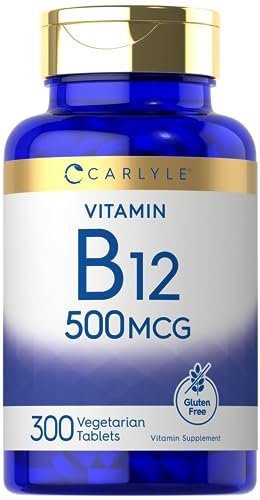 Carlyle Vitamin B-12 500 mcg – 300 Tabletten – Vegetarisch, Nicht-GVO, Glutenfrei