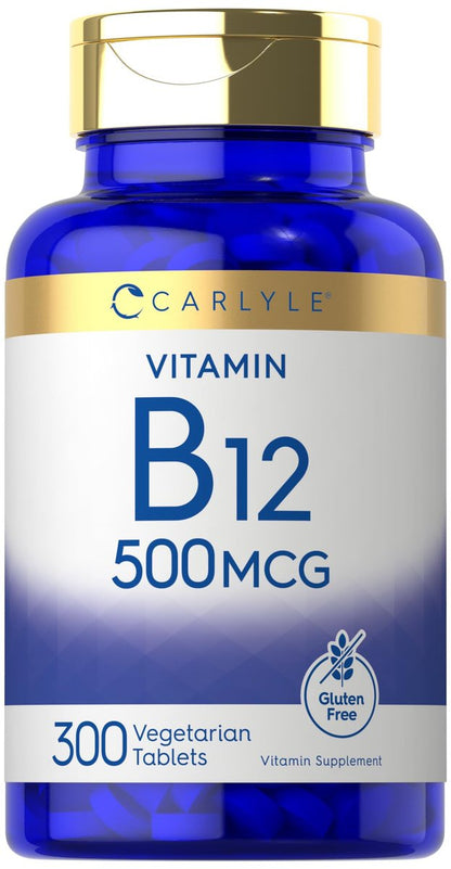 Carlyle Vitamin B-12 500 mcg – 300 Tabletten – Vegetarisch, Nicht-GVO, Glutenfrei