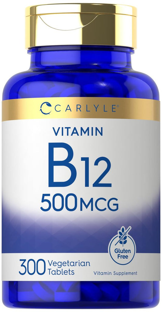 Carlyle Vitamin B-12 500 mcg – 300 Tabletten – Vegetarisch, Nicht-GVO, Glutenfrei