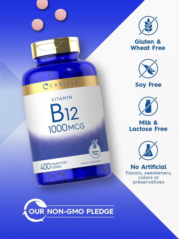 Carlyle Vitamin B12 1000 mcg | 400 Tabletten | Vegetarisches, Nicht-GVO, Glutenfreies Nahrungsergänzungsmittel