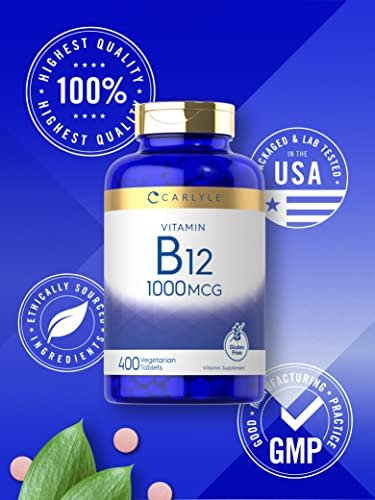 Carlyle Vitamin B12 1000 mcg | 400 Tabletten | Vegetarisches, Nicht-GVO, Glutenfreies Nahrungsergänzungsmittel