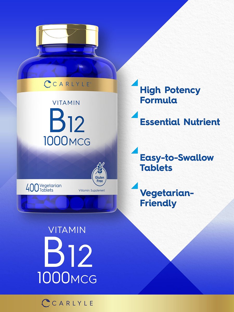 Carlyle Vitamin B12 1000 mcg | 400 Tabletten | Vegetarisches, Nicht-GVO, Glutenfreies Nahrungsergänzungsmittel