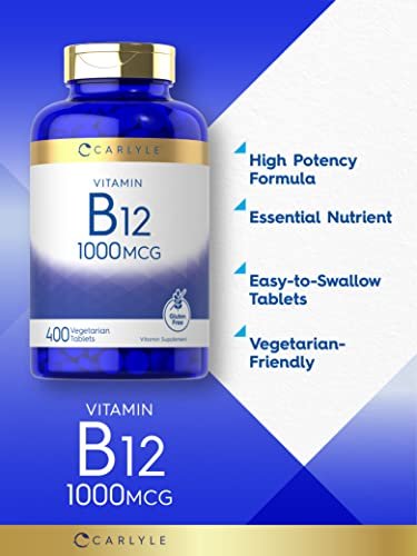 Carlyle Vitamin B12 1000 mcg | 400 Tabletten | Vegetarisches, Nicht-GVO, Glutenfreies Nahrungsergänzungsmittel