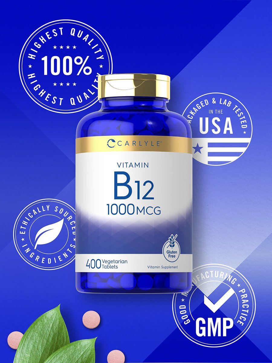Carlyle Vitamin B12 1000 mcg | 400 Tabletten | Vegetarisches, Nicht-GVO, Glutenfreies Nahrungsergänzungsmittel