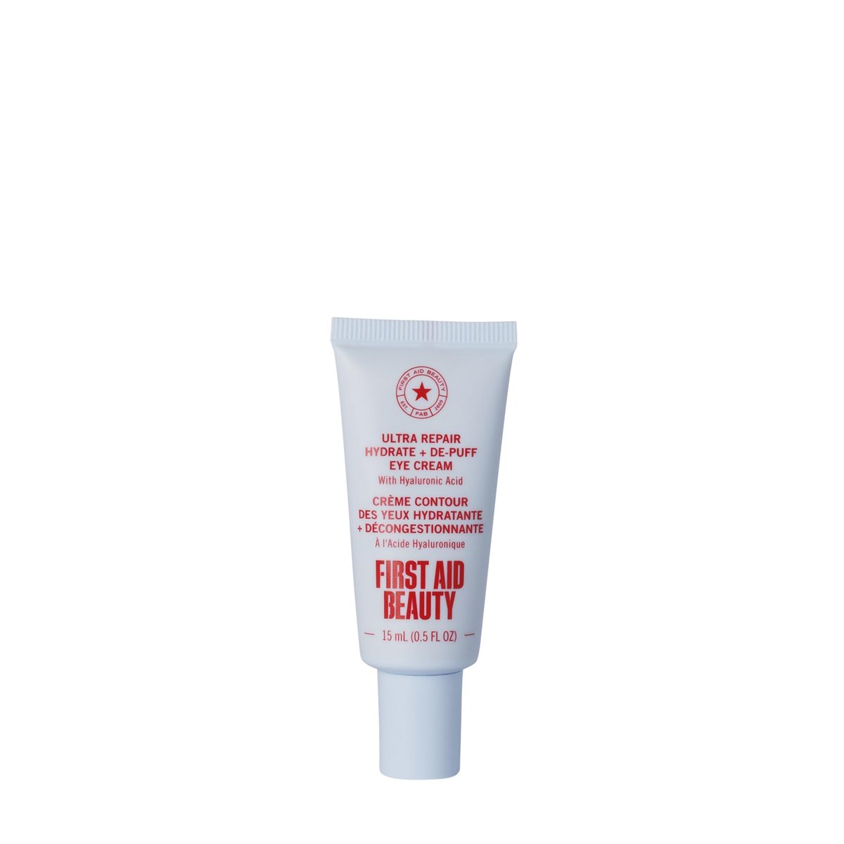 First Aid Beauty - Feuchtigkeitsspendende Augencreme mit Hyaluronsäure, 24h Feuchtigkeit, glättet feine Linien, Fältchen und Schwellungen, für empfindliche Haut, 0,5 oz