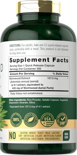 Carlyle Wermut Kapseln | Artemisia Annua Kraut | 200 Stück | Non-GMO & Glutenfrei Nahrungsergänzungsmittel