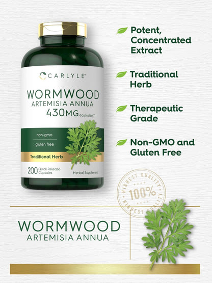 Carlyle Wermut Kapseln | Artemisia Annua Kraut | 200 Stück | Non-GMO & Glutenfrei Nahrungsergänzungsmittel
