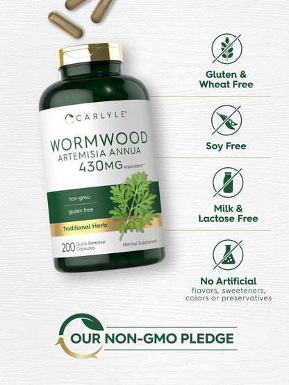 Carlyle Wermut Kapseln | Artemisia Annua Kraut | 200 Stück | Non-GMO & Glutenfrei Nahrungsergänzungsmittel