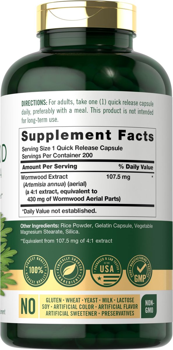 Carlyle Wermut Kapseln | Artemisia Annua Kraut | 200 Stück | Non-GMO & Glutenfrei Nahrungsergänzungsmittel