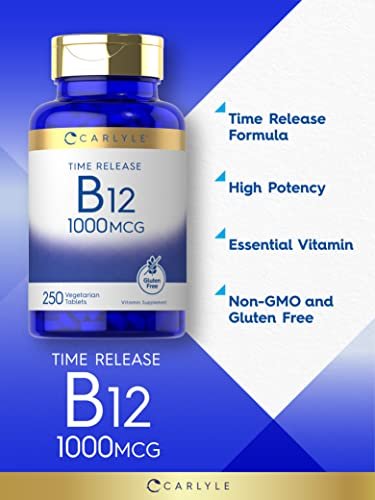 Carlyle B12 Vitamin 1000 mcg | 250 Tabletten | Zeitfreisetzung | Cyanocobalamin | Vegetarisch, Non-GMO & Glutenfrei