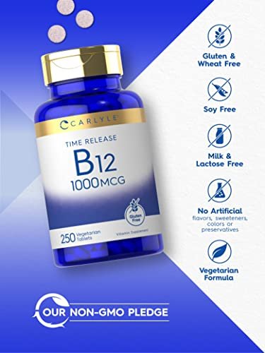 Carlyle B12 Vitamin 1000 mcg | 250 Tabletten | Zeitfreisetzung | Cyanocobalamin | Vegetarisch, Non-GMO & Glutenfrei