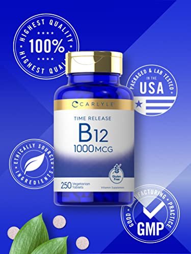 Carlyle B12 Vitamin 1000 mcg | 250 Tabletten | Zeitfreisetzung | Cyanocobalamin | Vegetarisch, Non-GMO & Glutenfrei