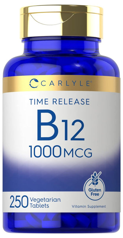 Carlyle B12 Vitamin 1000 mcg | 250 Tabletten | Zeitfreisetzung | Cyanocobalamin | Vegetarisch, Non-GMO & Glutenfrei