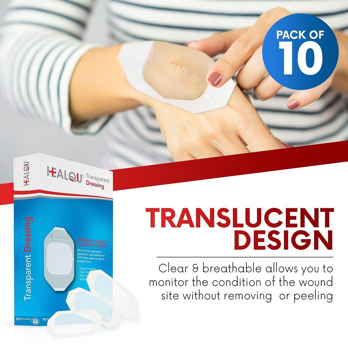 Transparente Wundauflage 10 x 12 cm (10er-Pack) – wasserdichte, atmungsaktive Folienverbände für postoperative Pflege, IV-Abdeckung, Tattoo-Nachsorge von HEALQU