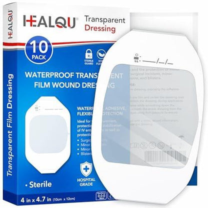 Transparente Wundauflage 10 x 12 cm (10er-Pack) – wasserdichte, atmungsaktive Folienverbände für postoperative Pflege, IV-Abdeckung, Tattoo-Nachsorge von HEALQU