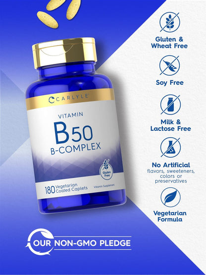 Carlyle Vitamin B50 Komplex | 180 Tabletten | Vegetarisch, Nicht-GVO, Glutenfrei