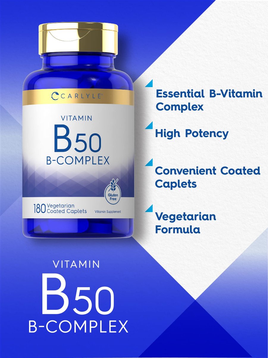Carlyle Vitamin B50 Komplex | 180 Tabletten | Vegetarisch, Nicht-GVO, Glutenfrei
