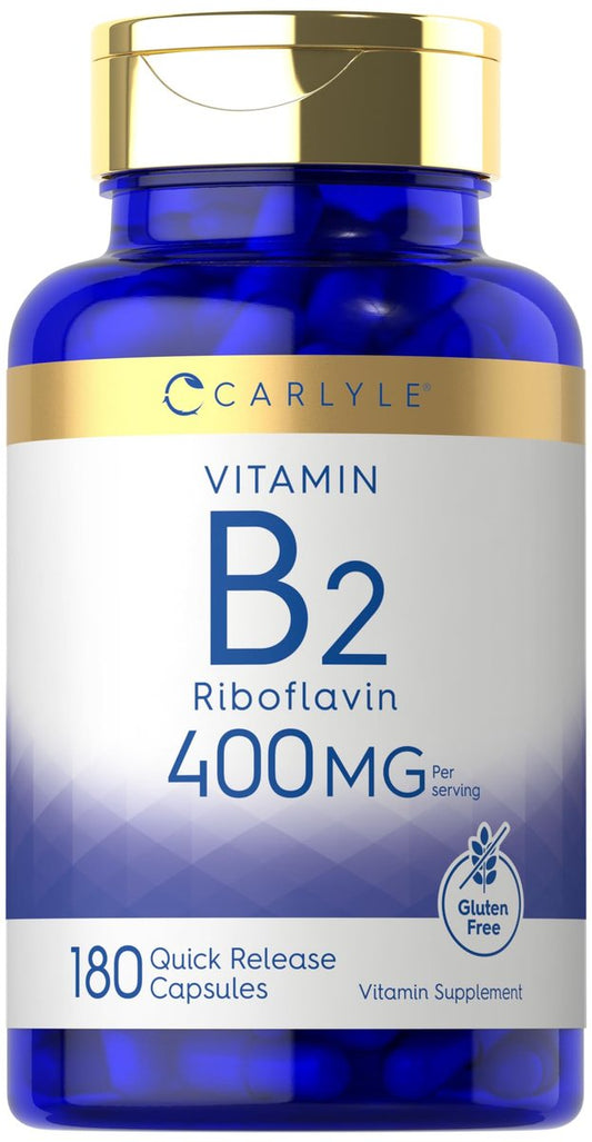 Carlyle Vitamin B-2 400 mg | 180 Kapseln | Nicht-GVO, Glutenfrei | B2 Riboflavin Nahrungsergänzungsmittel