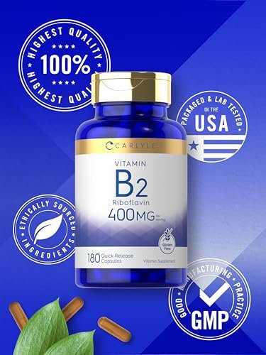 Carlyle Vitamin B-2 400 mg | 180 Kapseln | Nicht-GVO, Glutenfrei | B2 Riboflavin Nahrungsergänzungsmittel