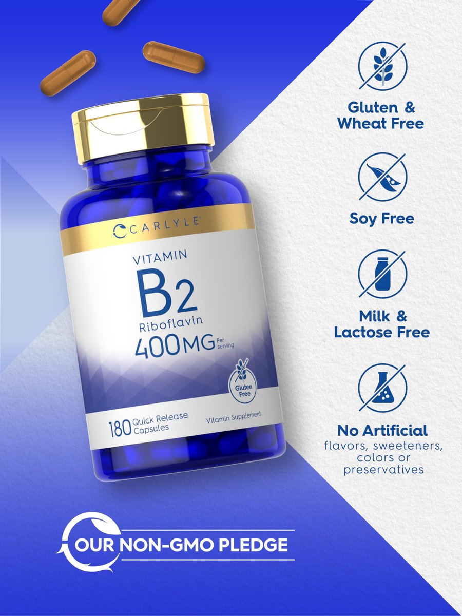 Carlyle Vitamin B-2 400 mg | 180 Kapseln | Nicht-GVO, Glutenfrei | B2 Riboflavin Nahrungsergänzungsmittel