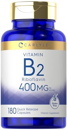 Carlyle Vitamin B-2 400 mg | 180 Kapseln | Nicht-GVO, Glutenfrei | B2 Riboflavin Nahrungsergänzungsmittel