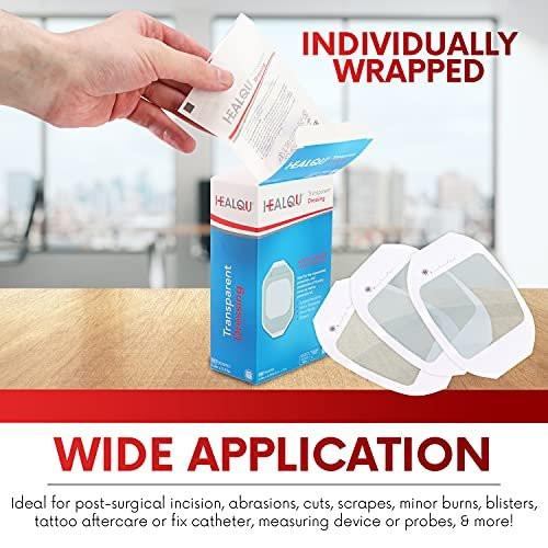 HEALQU Transparente Wundauflage 2,3" x 2,7" (20er Pack) – Wasserdichte, atmungsaktive PU-Folie für postoperative Pflege, IV-Schutz, Tattoo-Nachsorge