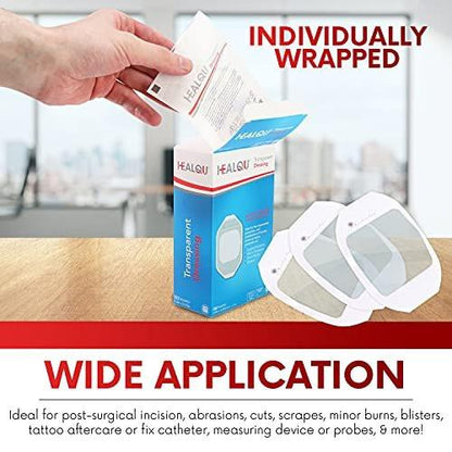 HEALQU Transparente Wundauflage 2,3" x 2,7" (20er Pack) – Wasserdichte, atmungsaktive PU-Folie für postoperative Pflege, IV-Schutz, Tattoo-Nachsorge