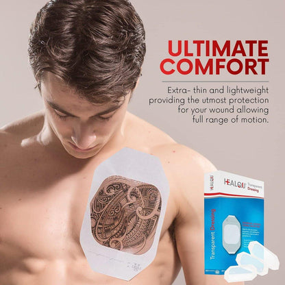 HEALQU Transparente Wundauflage 2,3" x 2,7" (20er Pack) – Wasserdichte, atmungsaktive PU-Folie für postoperative Pflege, IV-Schutz, Tattoo-Nachsorge