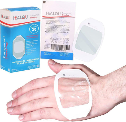 HEALQU Transparente Wundauflage 2,3" x 2,7" (20er Pack) – Wasserdichte, atmungsaktive PU-Folie für postoperative Pflege, IV-Schutz, Tattoo-Nachsorge