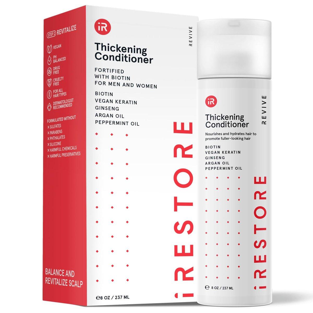 iRESTORE Biotin Haarconditioner für geschädigtes, trockenes Haar - Ideal für feines Haarwachstum, Volumen und Feuchtigkeit mit Ginseng & Arganöl, in Kombination mit Haarausfall-Shampoo