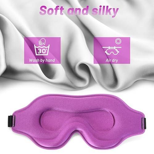 Schlafmaske für Männer und Frauen – Memory-Schaum-Augenmaske für Seitenschläfer, verstellbare Schlafmaske mit Augenabdeckung für völlige Dunkelheit, Reise-Blickdichte Maske (Lila)
