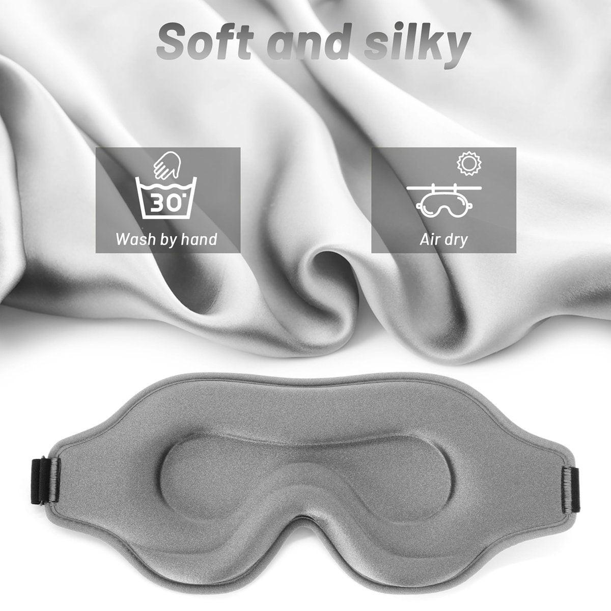 Schlafmaske für Männer und Frauen – Memory Foam Augenmaske für Seitenschläfer, verstellbares Schlaf- und Reisemasken-Set, grau