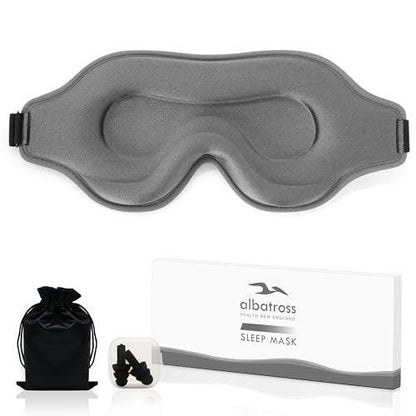 Schlafmaske für Männer und Frauen – Memory Foam Augenmaske für Seitenschläfer, verstellbares Schlaf- und Reisemasken-Set, grau