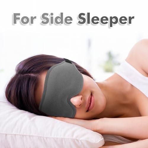 Schlafmaske für Männer und Frauen – Memory Foam Augenmaske für Seitenschläfer, verstellbares Schlaf- und Reisemasken-Set, grau
