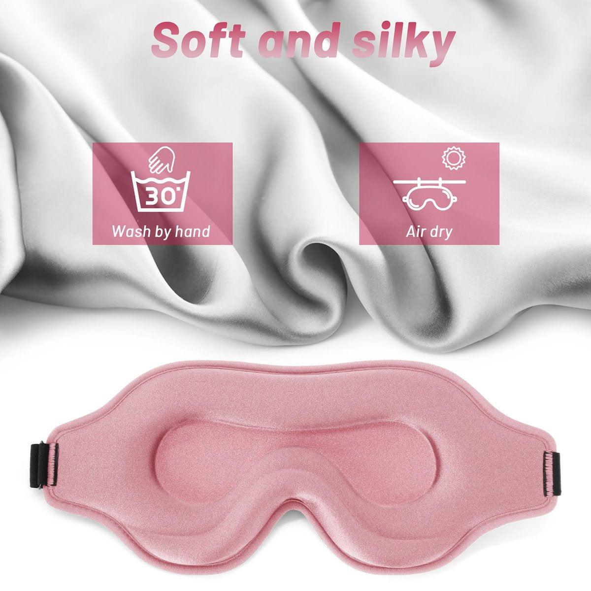 Schlafmaske für Männer und Frauen, Augenmaske für Seitenschläfer, Reise-Blackout-Augenklappe mit verstellbarem Riemen (Pink)