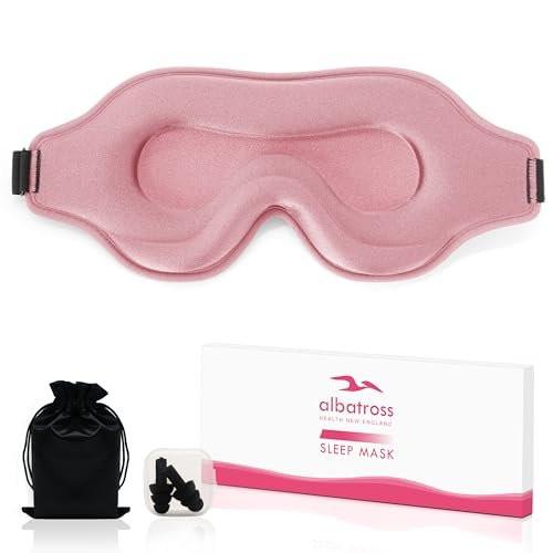 Schlafmaske für Männer und Frauen, Augenmaske für Seitenschläfer, Reise-Blackout-Augenklappe mit verstellbarem Riemen (Pink)