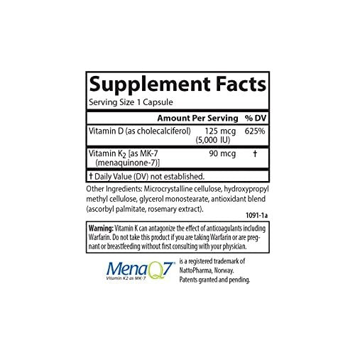 Carlson Super D3 + K2, 125 mcg (5000 IE) Vitamin D3, 90 mcg Vitamin K2 als MK-7, Knochenunterstützung, Kalziumaufnahme, 45 vegetarische Kapseln