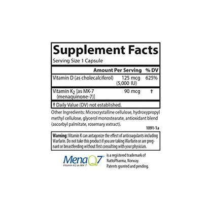 Carlson Super D3 + K2, 125 mcg (5000 IE) Vitamin D3, 90 mcg Vitamin K2 als MK-7, Knochenunterstützung, Kalziumaufnahme, 45 vegetarische Kapseln