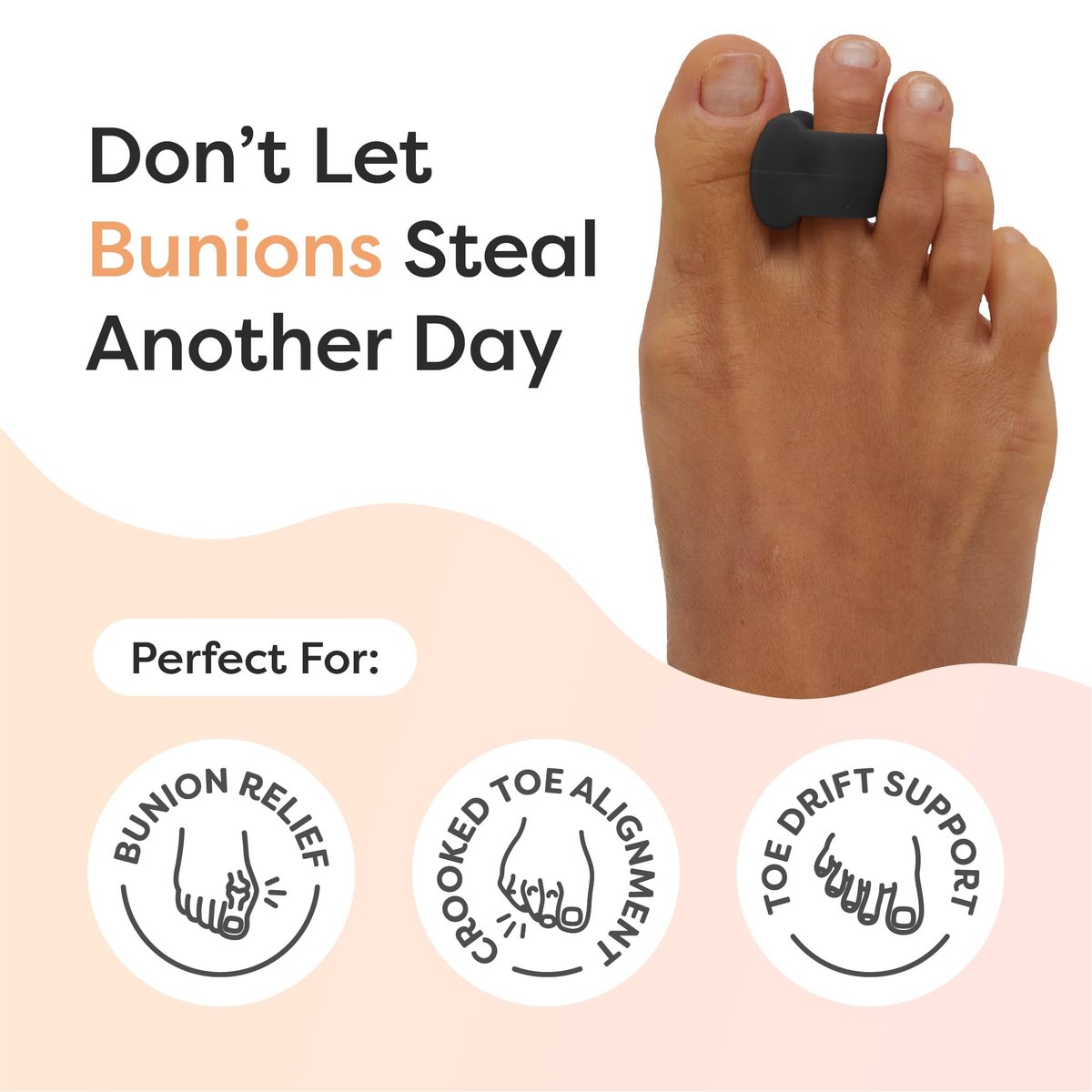 ZenToes Gel-Zehenspreizer für überlappende Zehen, Hallux Valgus, Großzehenausrichtung, Korrektur und Abstandshalter - 4er-Pack (Schwarz)