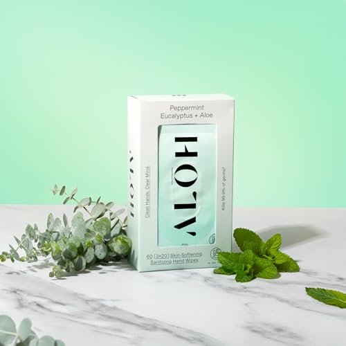 ALŌH Peppermint Eucalyptus + Aloe Handdesinfizierende Feuchttücher – Saubere Hände, klarer Geist unterwegs – Reisegröße 3er-Pack 20 Tücher (60 Tücher)