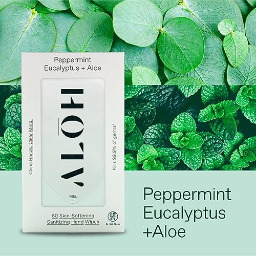 ALŌH Peppermint Eucalyptus + Aloe Handdesinfizierende Feuchttücher – Saubere Hände, klarer Geist unterwegs – Reisegröße 3er-Pack 20 Tücher (60 Tücher)