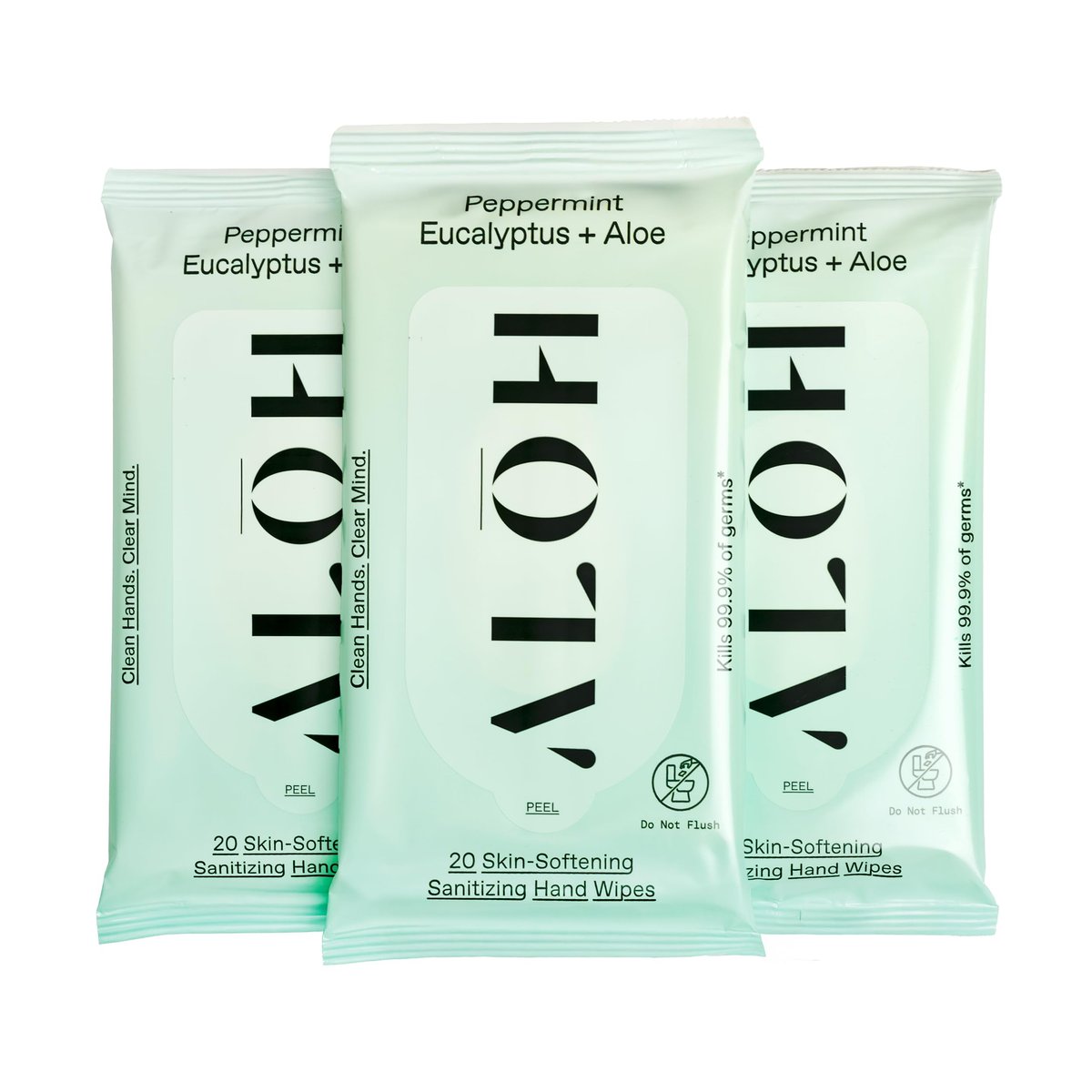 ALŌH Peppermint Eucalyptus + Aloe Handdesinfizierende Feuchttücher – Saubere Hände, klarer Geist unterwegs – Reisegröße 3er-Pack 20 Tücher (60 Tücher)